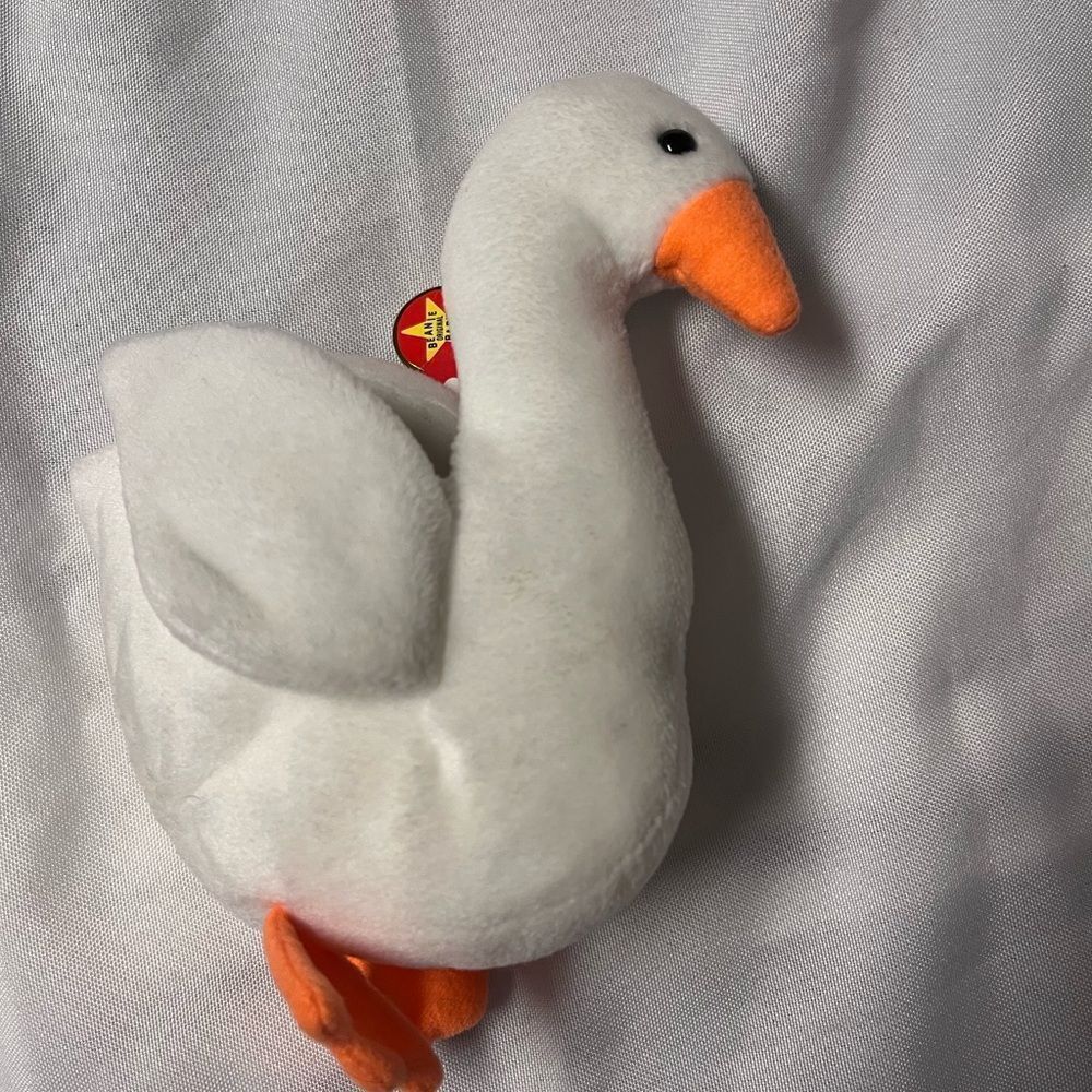 White and Orange Plush Goose Toy